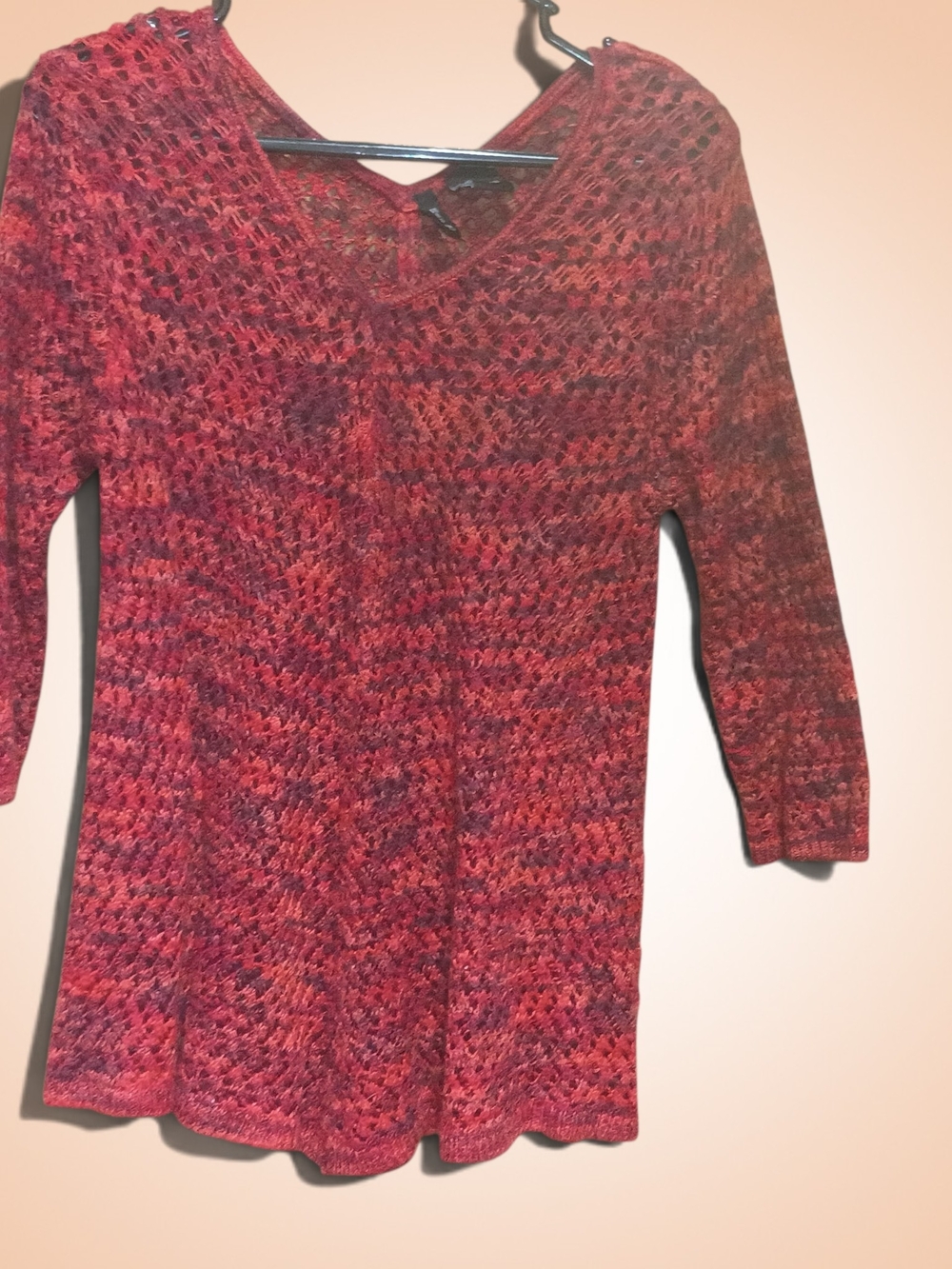 New Directions Women's Red Open-Knit V-Neck Sweater Size Large